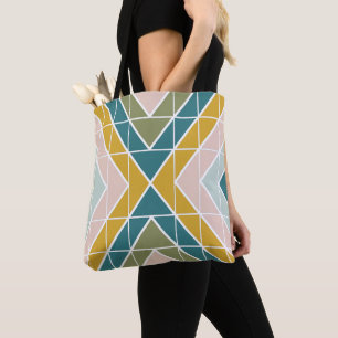 Groot geometrisch patroon in pasteelaardbedekking tote bag