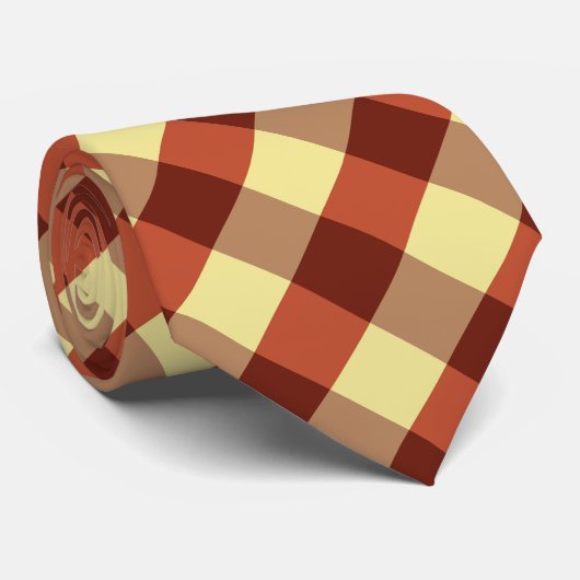 Groot geruite in donkerbruin, roest en Bleek geel Stropdas (Opgerold)