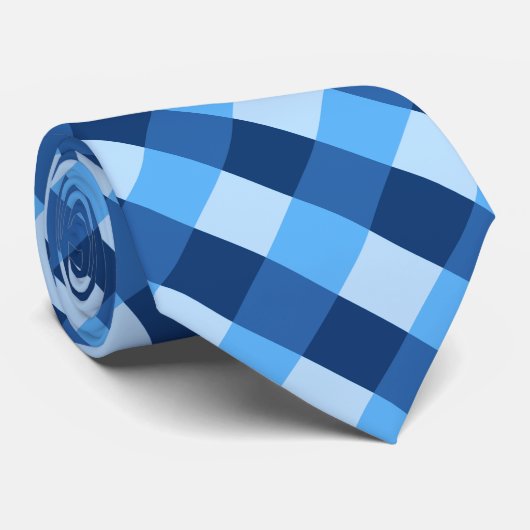 Groot geruite in tinten denim blauw stropdas (Opgerold)