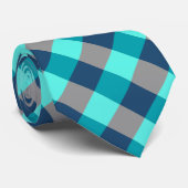 Groot geruite in turquoise, marineblauw en grijs stropdas (Opgerold)