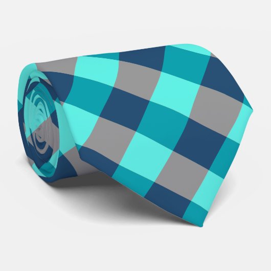 Groot geruite in turquoise, marineblauw en grijs stropdas (Opgerold)
