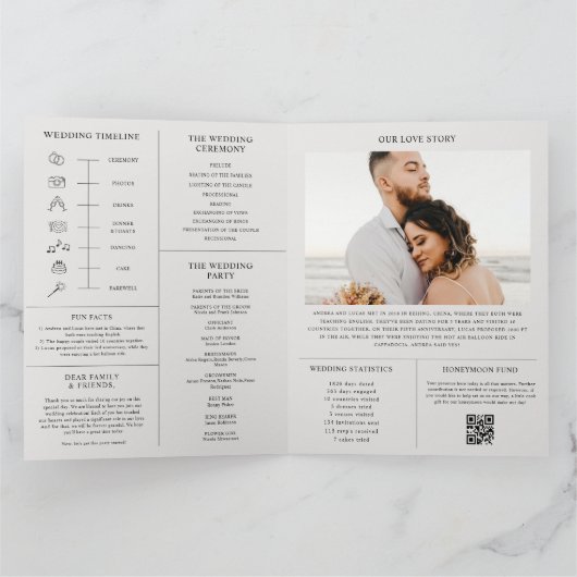 Groot gevouwen bruiloft krant tijdlijn programma (Binnen)