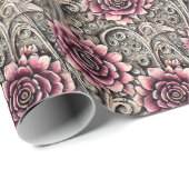 Groot  Gotisch Roze Bloempatroon Cadeaupapier (Rol Hoek)