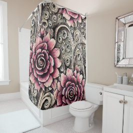Groot  Gotisch Roze Bloempatroon Douchegordijn