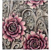 Groot  Gotisch Roze Bloempatroon Douchegordijn (Voorkant)