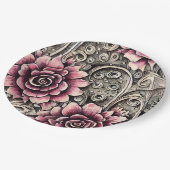 Groot  Gotisch Roze Bloempatroon Papieren Bordje (Gekanteld)