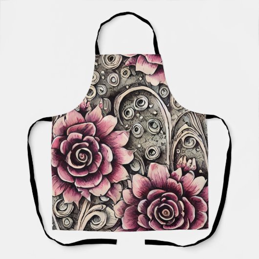 Groot  Gotisch Roze Bloempatroon Schort (Voorkant)