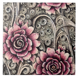 Groot  Gotisch Roze Bloempatroon Tegeltje