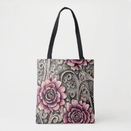 Groot  Gotisch Roze Bloempatroon Tote Bag