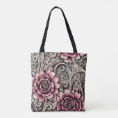 Groot  Gotisch Roze Bloempatroon Tote Bag (Achterkant)