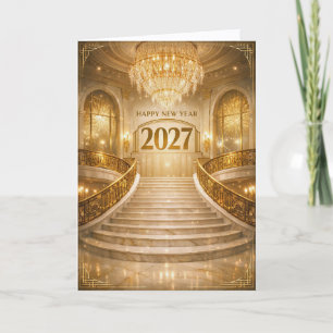 Groot goud Art Deco-trap Nieuwjaar 2027 Feestdagen Kaart