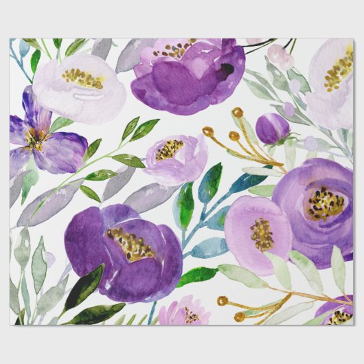Groot goud- en Ultraviolet Floral Pattern Cadeaupapier (Vlak)
