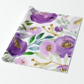 Groot goud- en Ultraviolet Floral Pattern Cadeaupapier (Uitgerold)