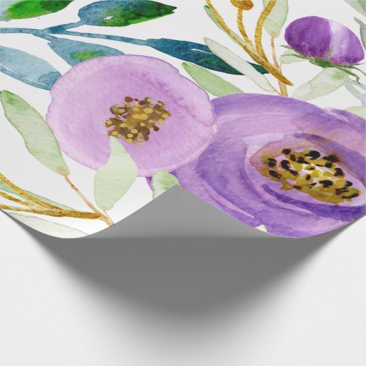 Groot goud- en Ultraviolet Floral Pattern Cadeaupapier (Hoek)
