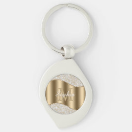 Groot gouden monogram, witte naam in schrijfletter sleutelhanger
