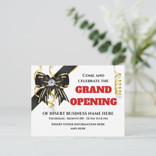 Groot gouden zwarte rode boog aankondigingskaart (Staand voorkant)