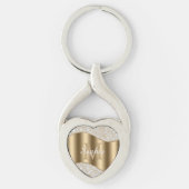 Groot goudmonogram, witte scriptnaam, diamanten sleutelhanger (Voorkant)