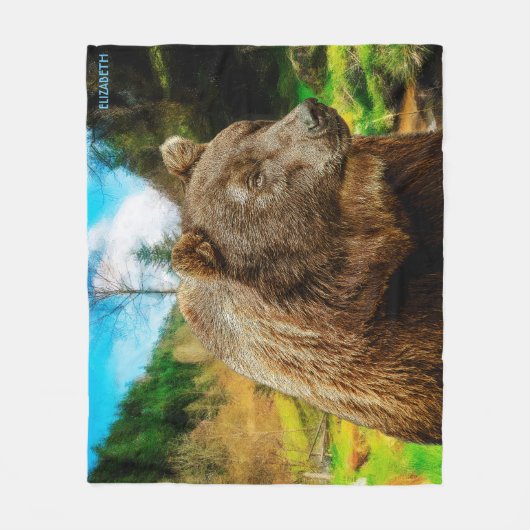 Groot Grizzly-Beer en prachtig berglandschap Fleece Deken (Voorkant)