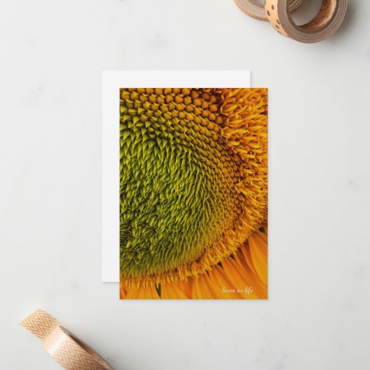 Groot groen centrum zonnebloem notitiekaartje (Voorkant / Achterkant in situ)