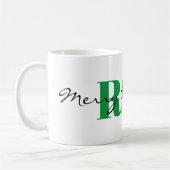 Groot groen monogram en vrolijk kerstfeest klassie koffiemok (Links)