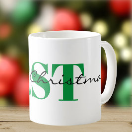 Groot groen monogram en vrolijk kerstfeest klassie koffiemok