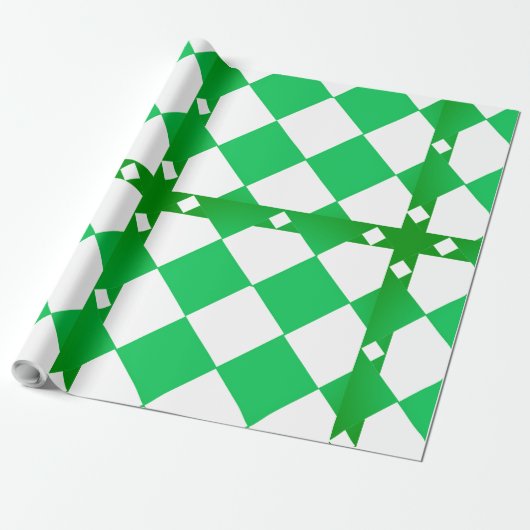 Groot groen-wit geruit diamantpatroon cadeaupapier (Uitgerold)