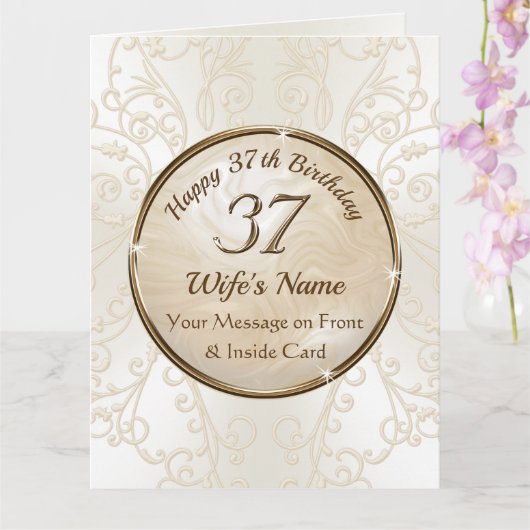 Groot, Happy 37th Birthday Card voor vrouw Kaart (Orchidee)