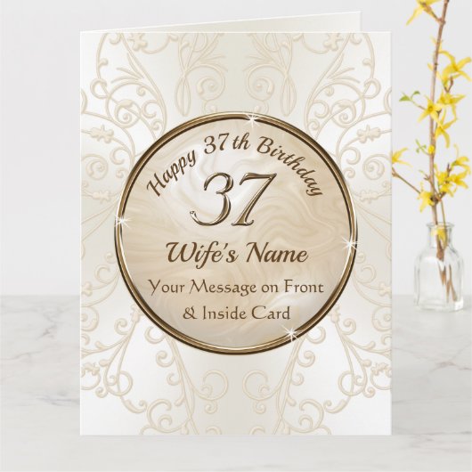 Groot, Happy 37th Birthday Card voor vrouw Kaart (Gele Bloem)