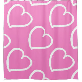 Groot hart patroon wit op roze douchegordijn