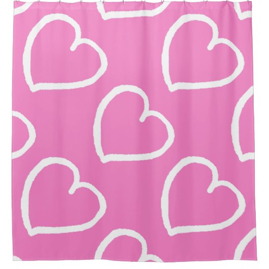 Groot hart patroon wit op roze douchegordijn (Voorkant)
