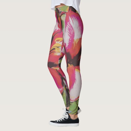 Groot hedendaags kleurrijk abstract bloemontwerp leggings (Links)