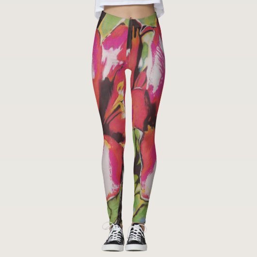 Groot hedendaags kleurrijk abstract bloemontwerp leggings (Voorkant)