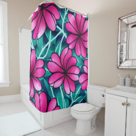 Groot helder roze bloemenpatroon douchegordijn