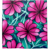 Groot helder roze bloemenpatroon douchegordijn (Voorkant)