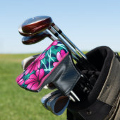 Groot helder roze bloemenpatroon golfheadcover (Insitu)