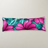 Groot helder roze bloemenpatroon lichaamskussen (Achterkant)
