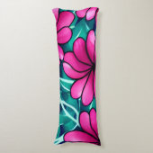 Groot helder roze bloemenpatroon lichaamskussen (Voorkant Verticaal)