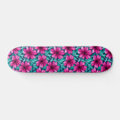 Groot helder roze bloemenpatroon persoonlijk skateboard (Horizontaal)