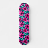 Groot helder roze bloemenpatroon persoonlijk skateboard (Voorkant)