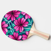 Groot helder roze bloemenpatroon tafeltennisbatje (Zijkant)