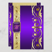 Groot-hertog Paarse Juweel Goud & Paarse Uitnodigi Kaart (Voorkant / Achterkant)