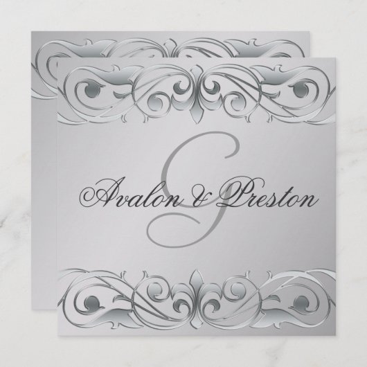 Groot Hertogin Zilveren Metaal Rol Uitnodiging (Voorkant / Achterkant)