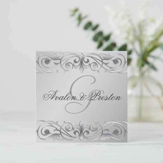 Groot Hertogin Zilveren Metaal Rol Uitnodiging (Staand voorkant)