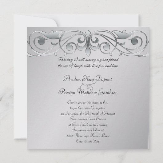 Groot Hertogin Zilveren Metaal Rol Uitnodiging (Achterkant)