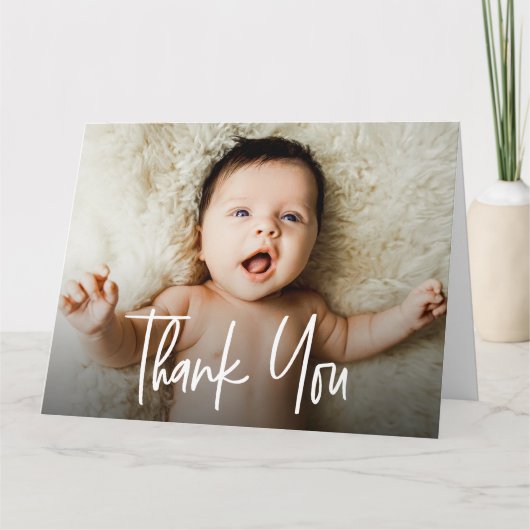 Groot Horizontaal Baby Foto Handlettering script Bedankkaart (Voorkant)