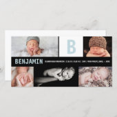 Groot Initiaal Blauw Baby Jongen Monogram 5 Foto G Aankondiging (Voorkant / Achterkant)