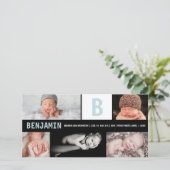 Groot Initiaal Blauw Baby Jongen Monogram 5 Foto G Aankondiging (Staand voorkant)