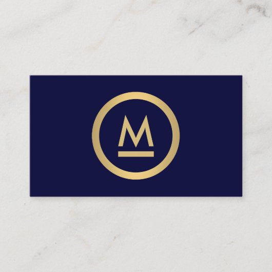 Groot Initiaal Modern Monogram in Faux Gold op Nav Visitekaartje (Voorkant)