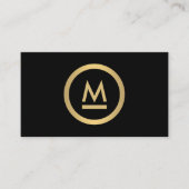 Groot Initiaal Modern Monogram in Faux Gold op zwa Visitekaartje (Voorkant)