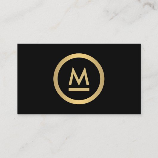 Groot Initiaal Modern Monogram in Faux Gold op zwa Visitekaartje (Voorkant)